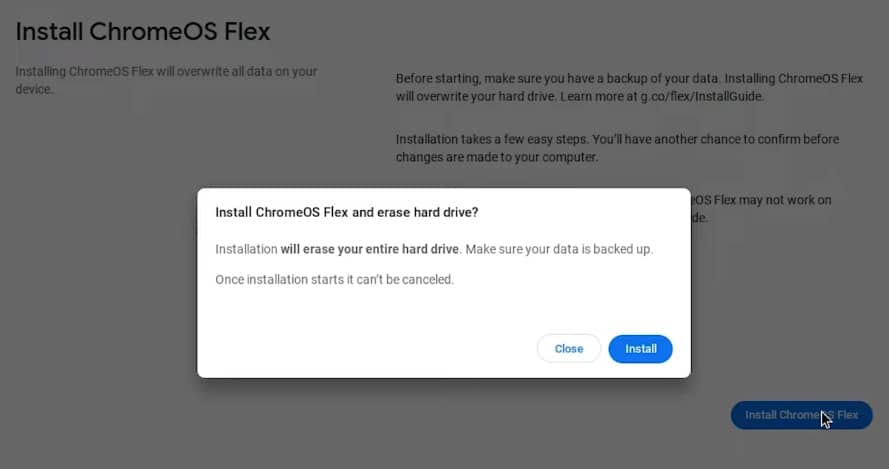 Процесс установки Chrome OS Flex