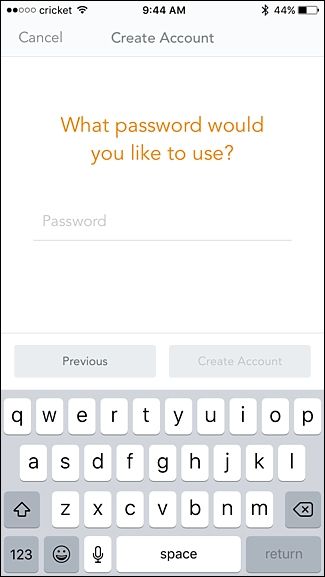 Экран создания пароля в приложении Luma