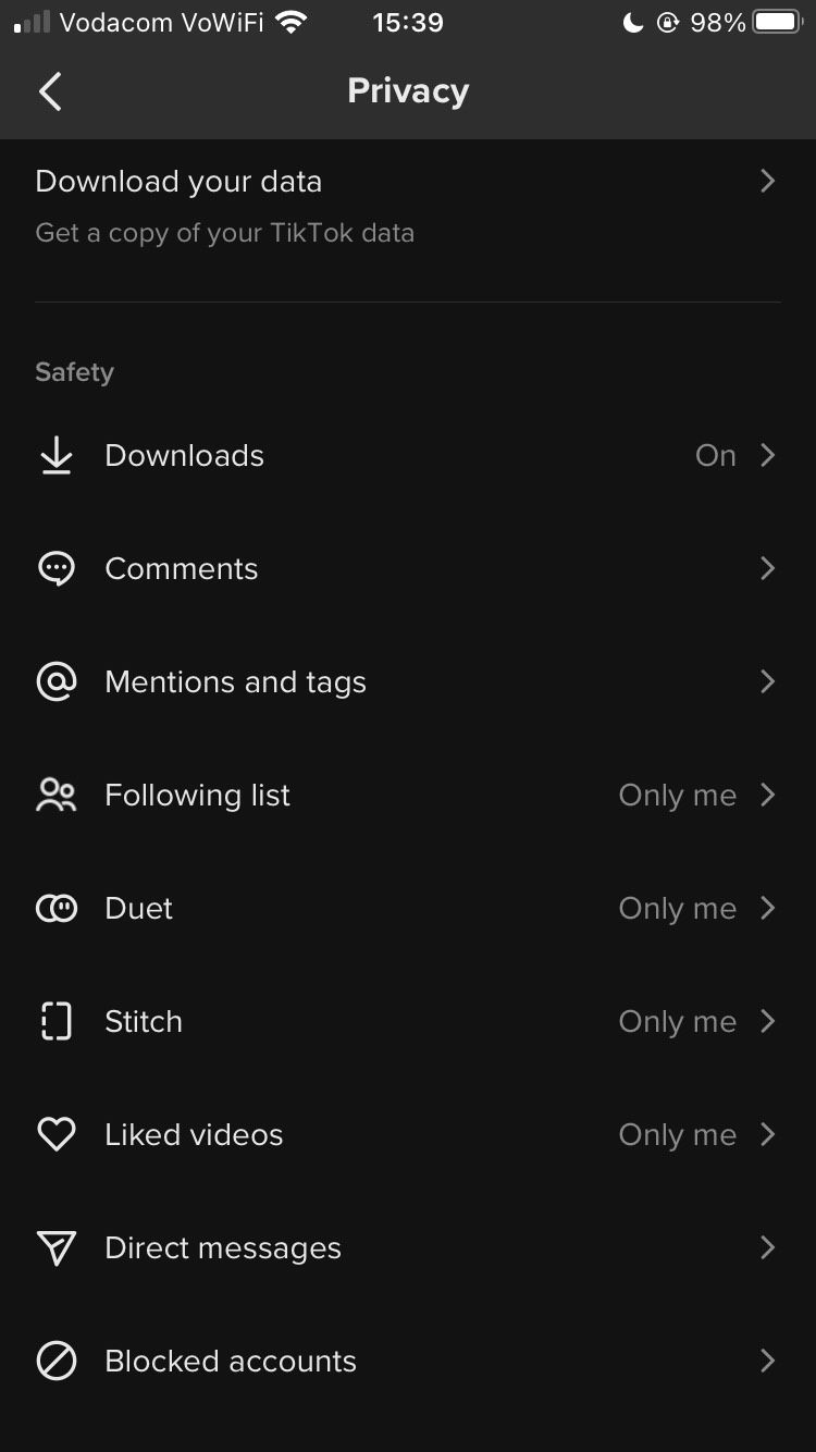 Настройки приватности профиля в TikTok