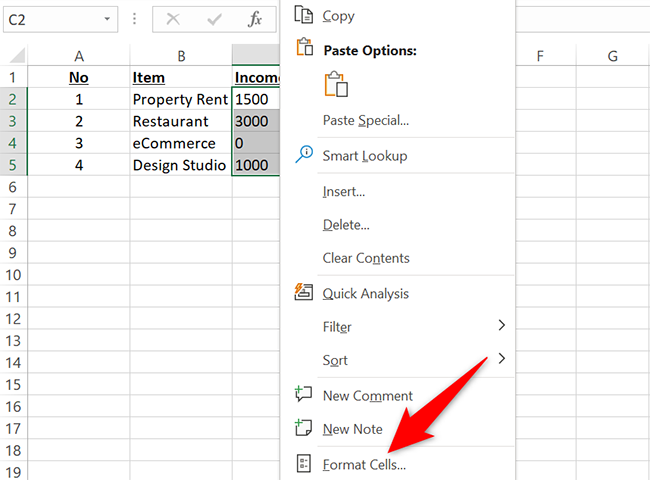 Щёлкните правой кнопкой и выберите «Формат ячеек».