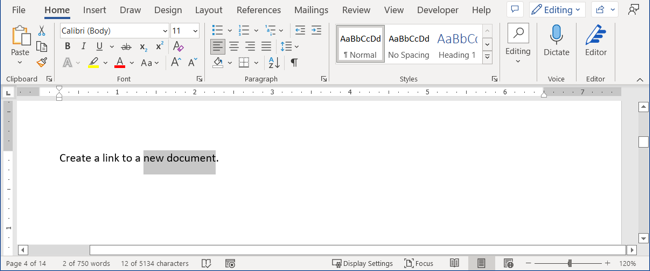 Выделенный текст для создания нового документа