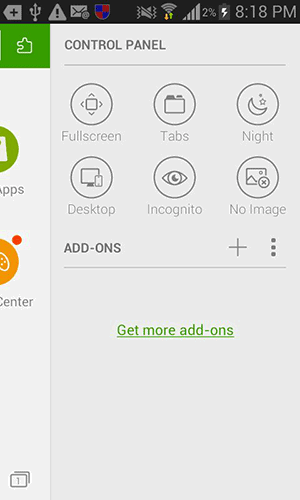 Нажмите кнопку Incognito с иконкой глаза, чтобы включить режим в Dolphin Browser.