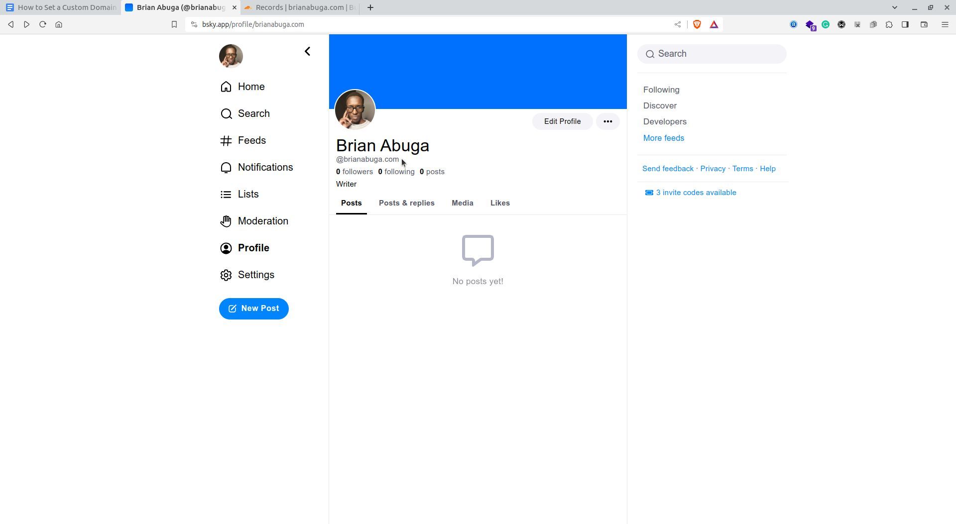 Профиль Bluesky с кастомным доменом в хэндле