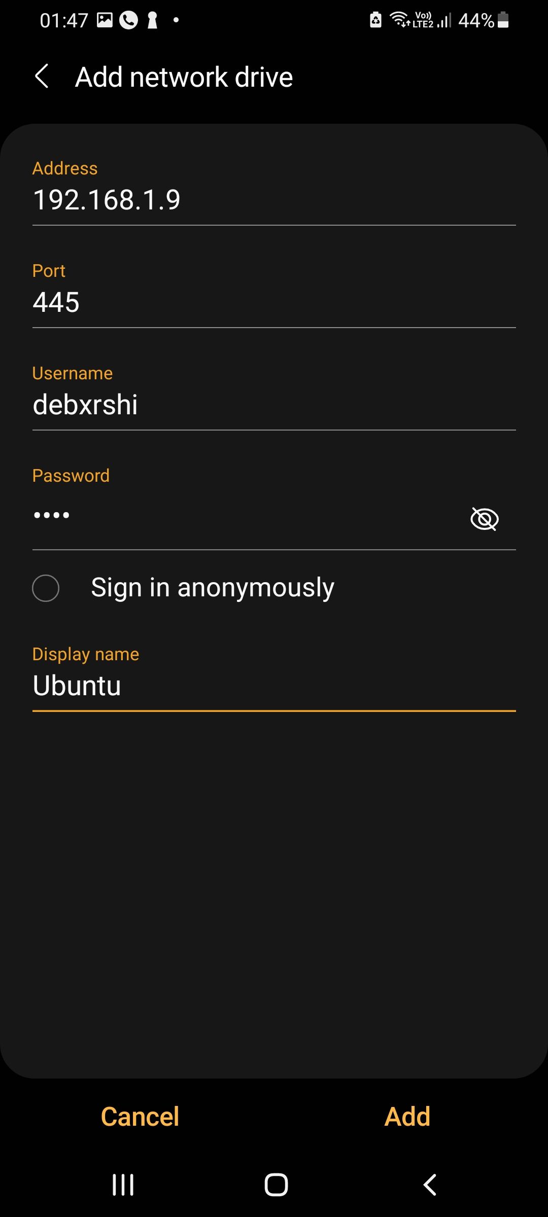 Input login credentials