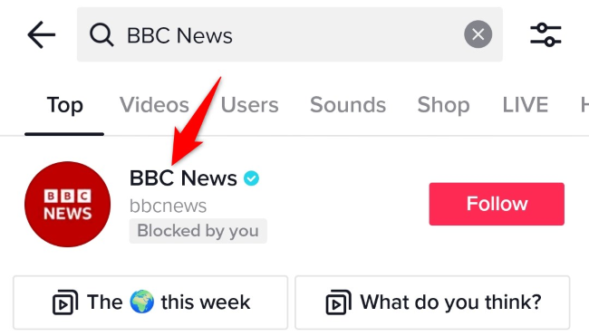 Список результатов поиска с пометкой заблокированного аккаунта