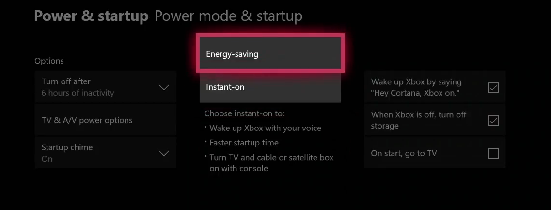 Скриншот выбора режима питания