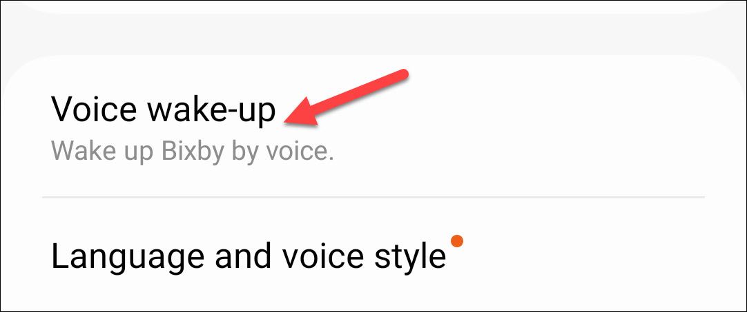 Выберите «Voice Wake-Up» в настройках Bixby