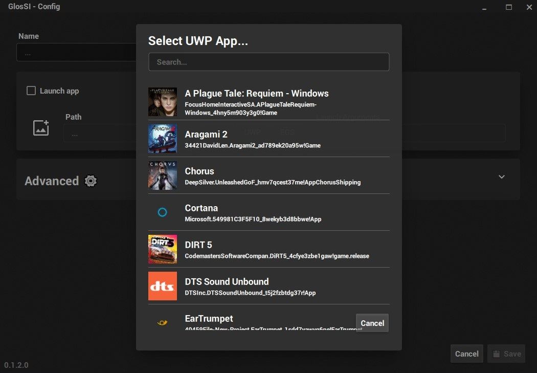 GlosSI — конфиг добавления UWP-приложения