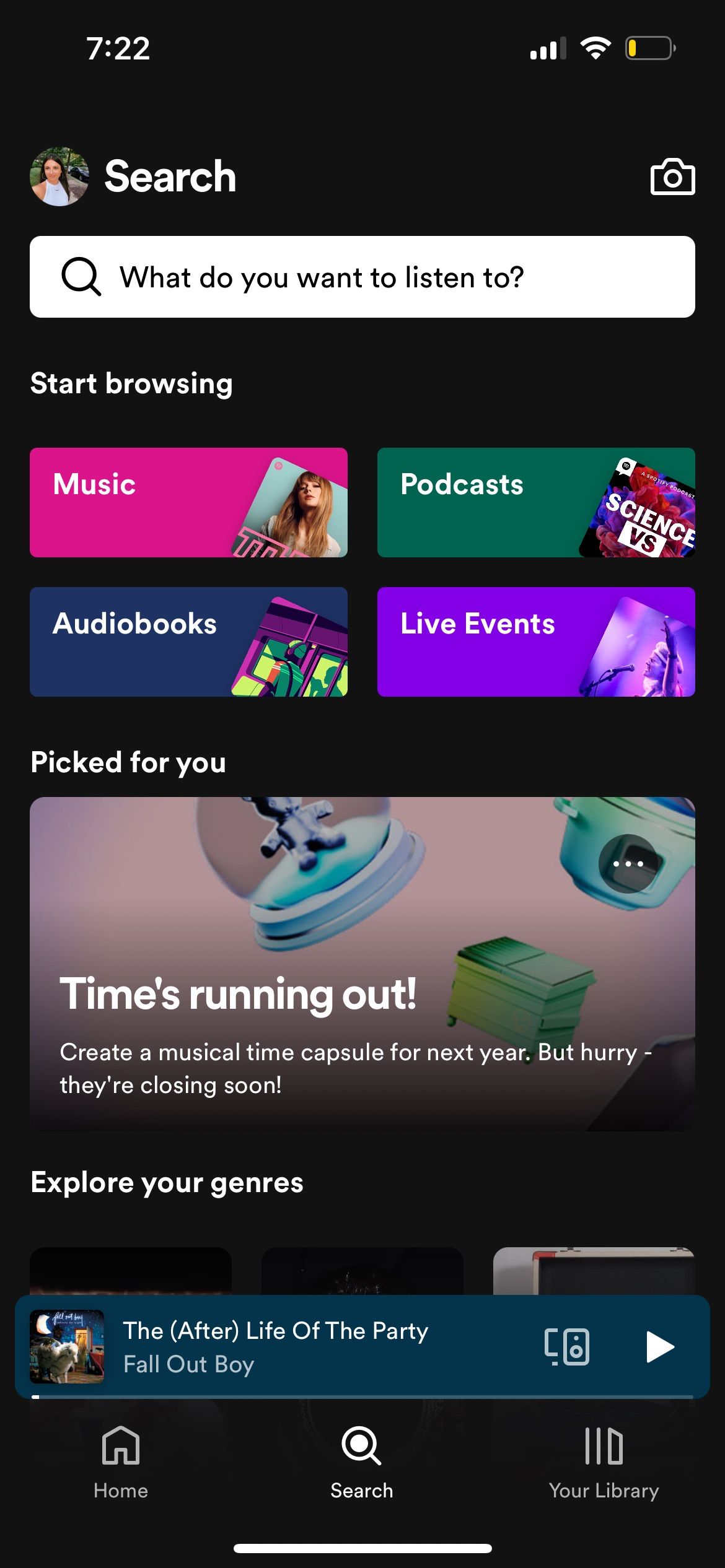 Экран поиска Spotify