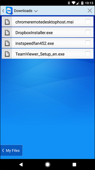Выбор файлов для передачи в TeamViewer