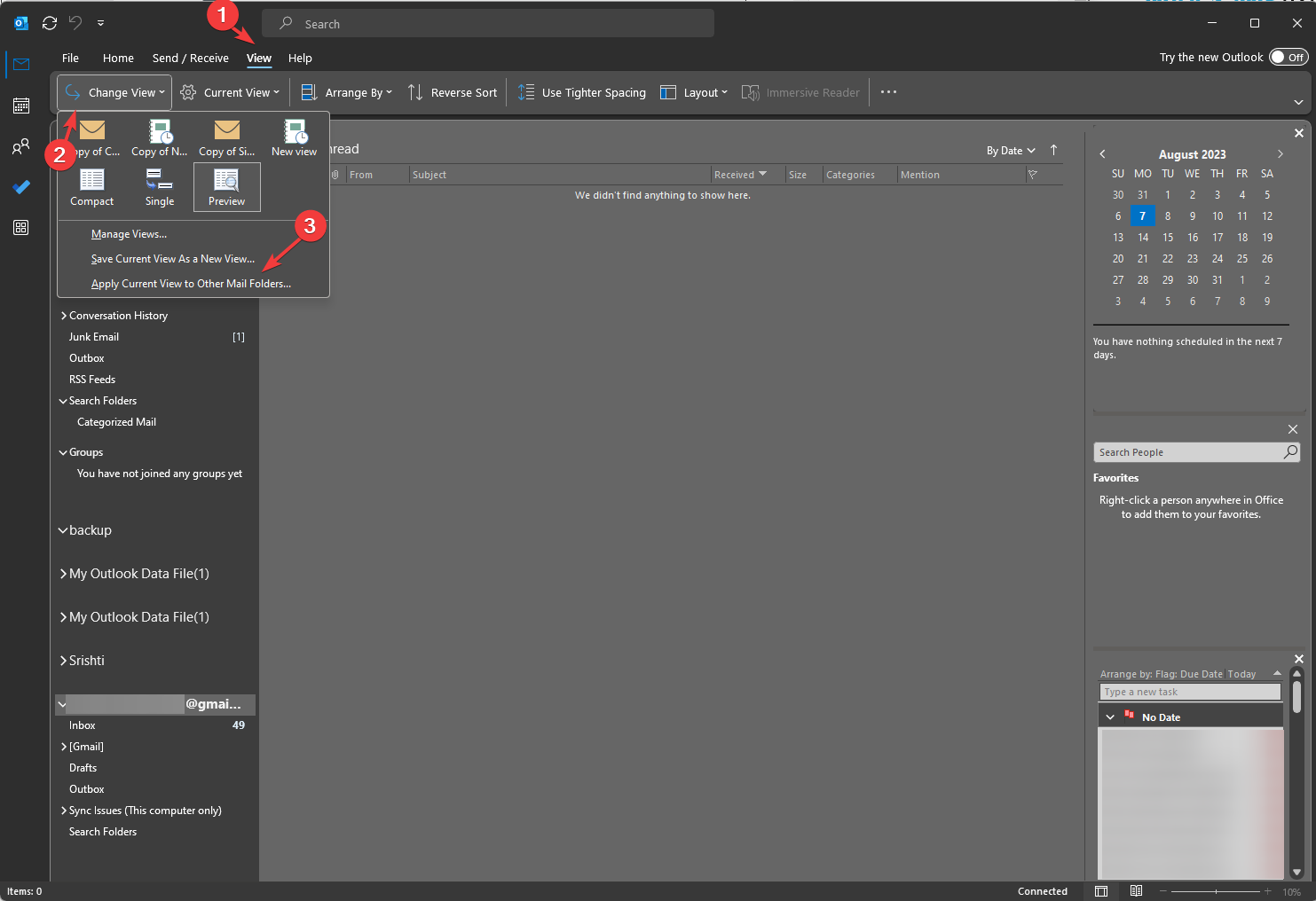 Apply Current View to Other Mail Folders. Custom view Outlook