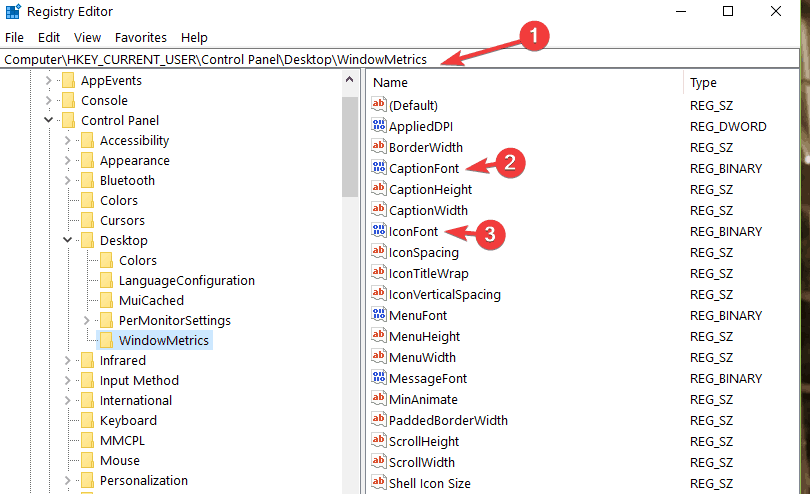 Список ключей реестра WindowsMetrics