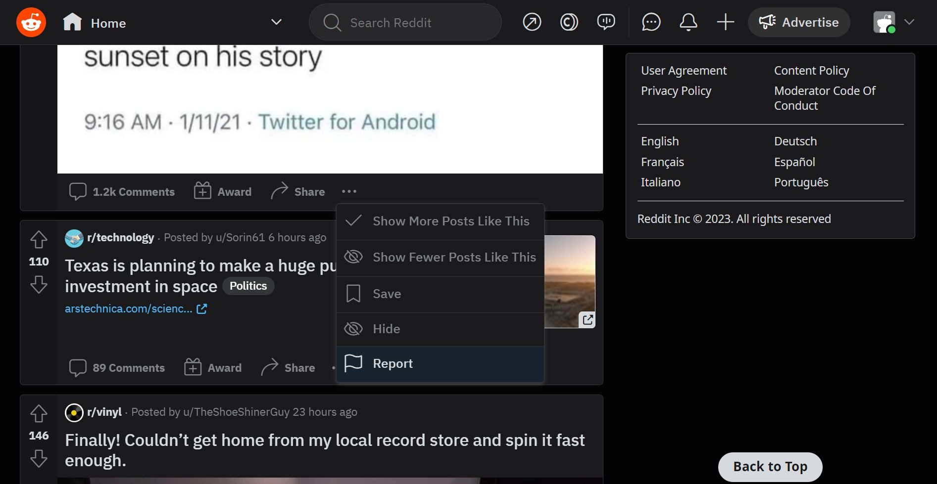 сообщить о посте на платформе