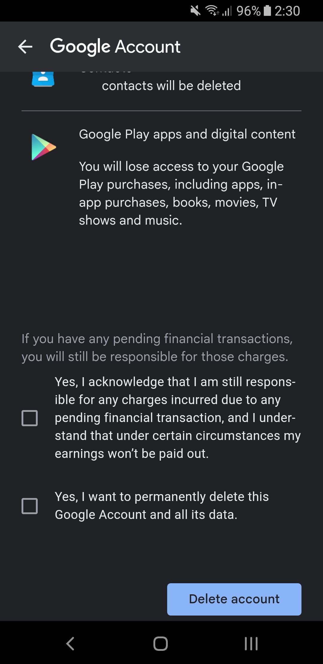 Удаление аккаунта Google на Android