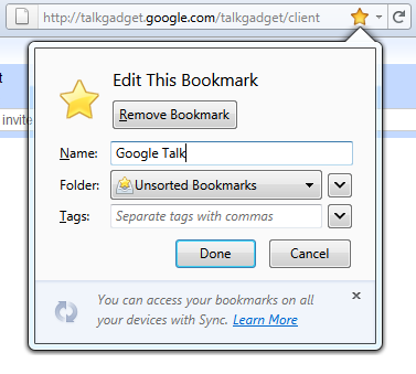 Добавление закладки talkgadget
