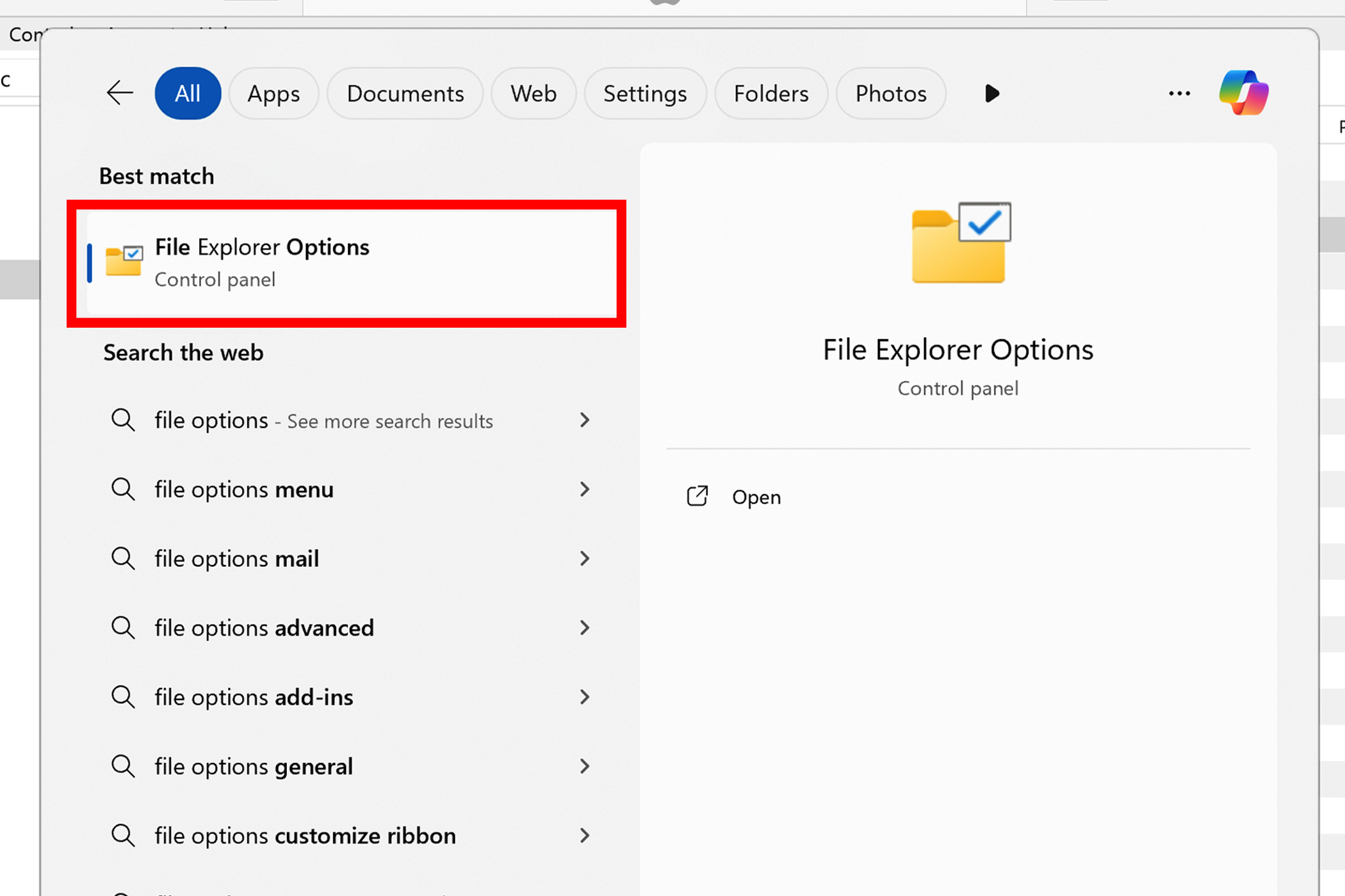 Параметры Проводника Windows.