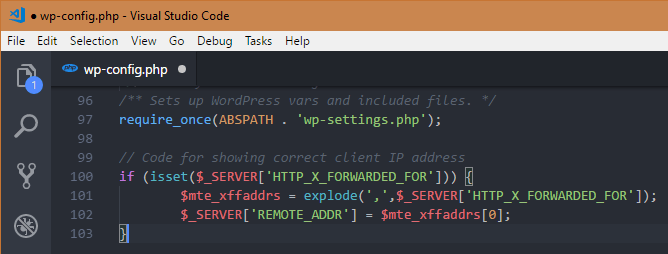 Вставка кода в конец wp-config.php