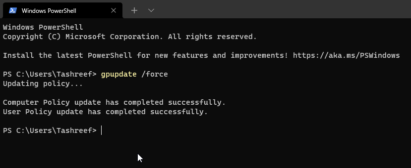 windows terminal force update policy