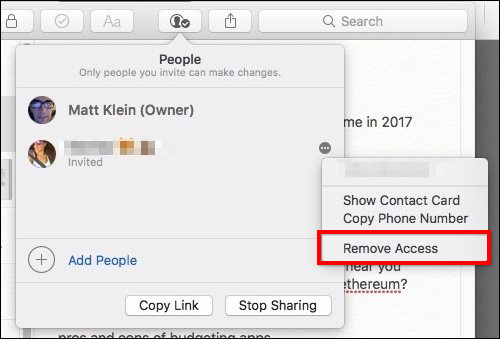 Меню участника с дополнительными действиями