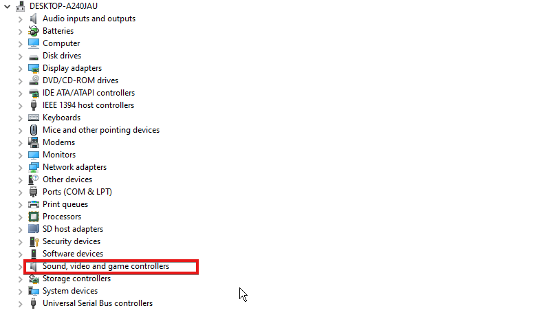 Раздел звуковых устройств в Диспетчере устройств