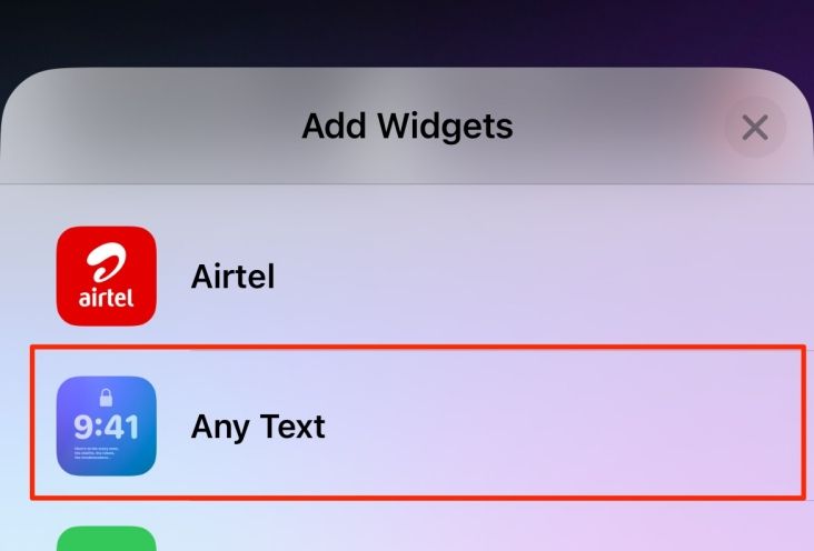 Список виджетов с выделенным AnyText