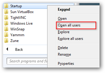 Открытие папки автозапуска для всех пользователей