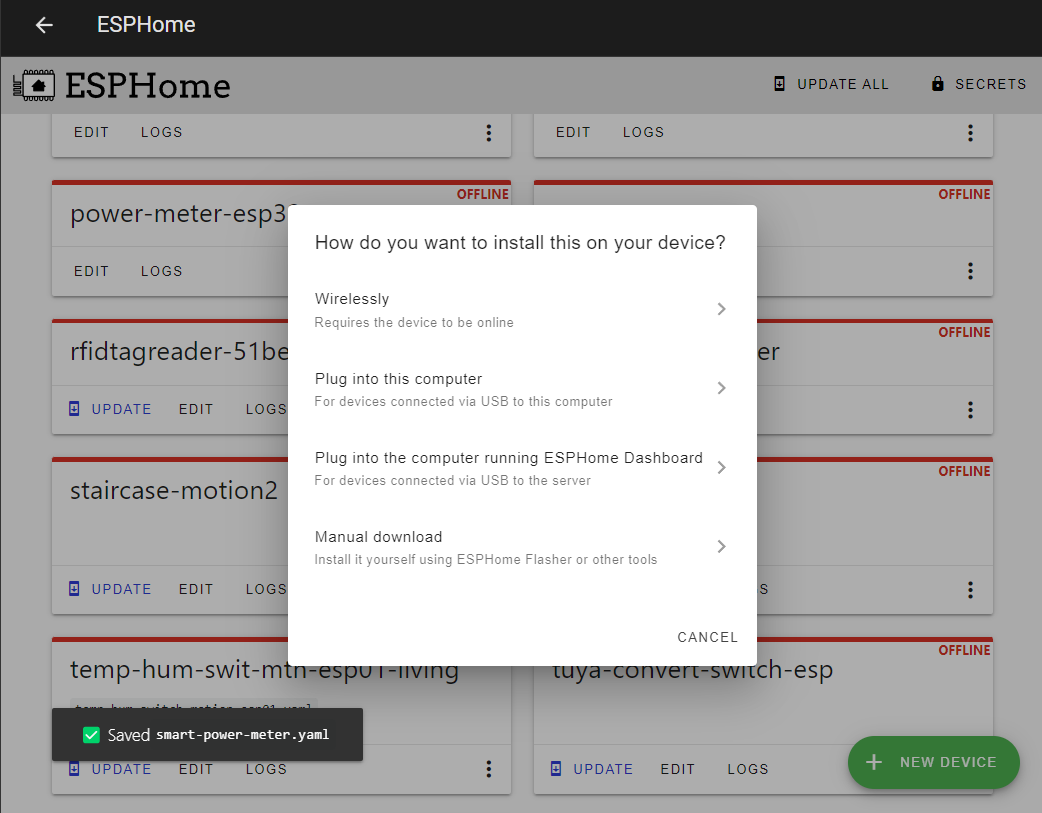 выбор опции Plug into this computer для компиляции firmware