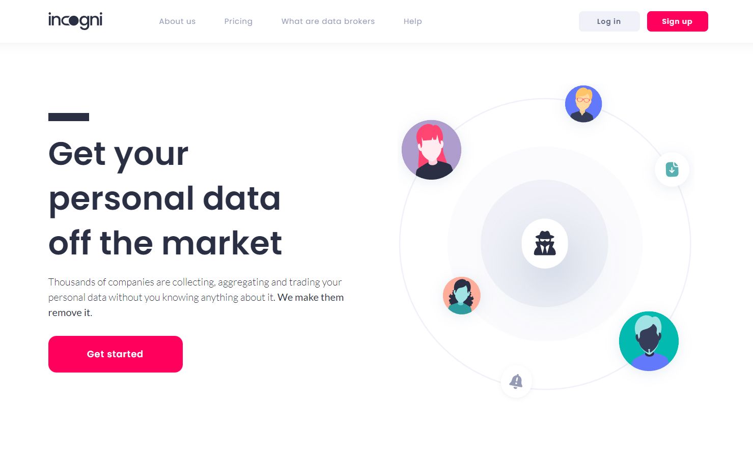 Screenshot of the homepage for Incogni, a data removal service.