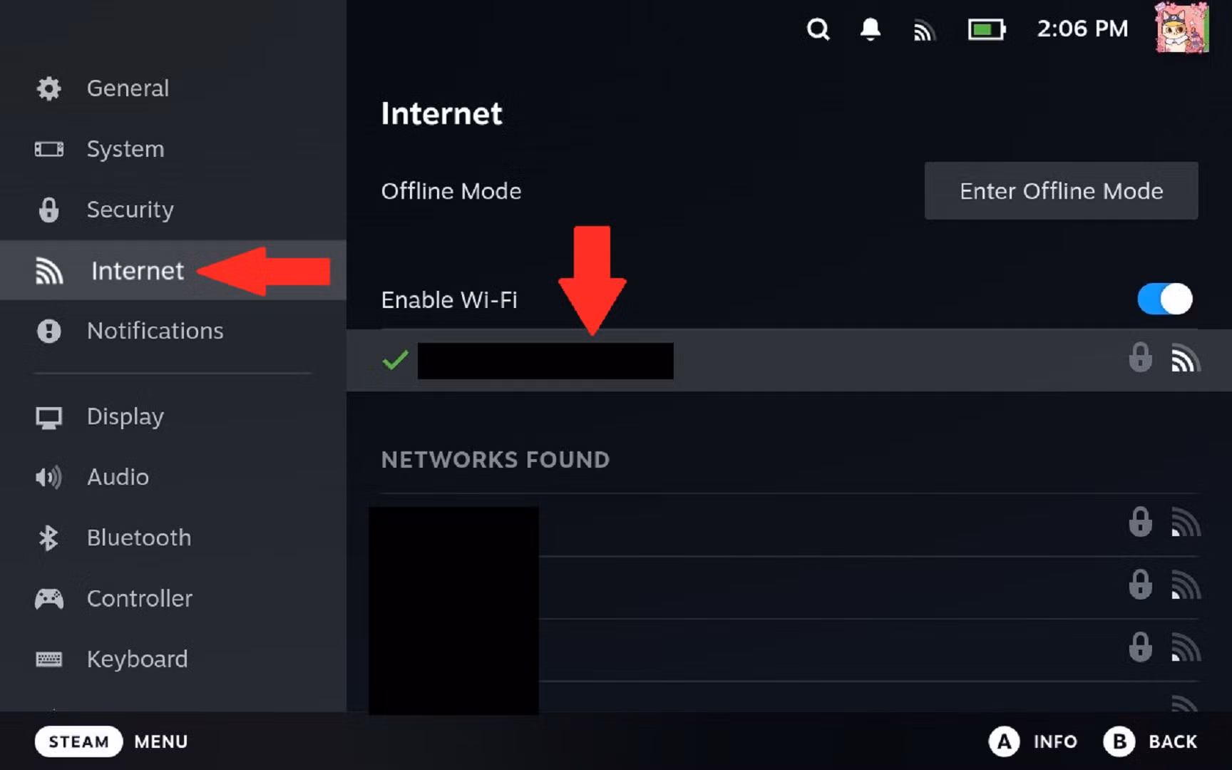 The Internet Settings screen on Steam Deck