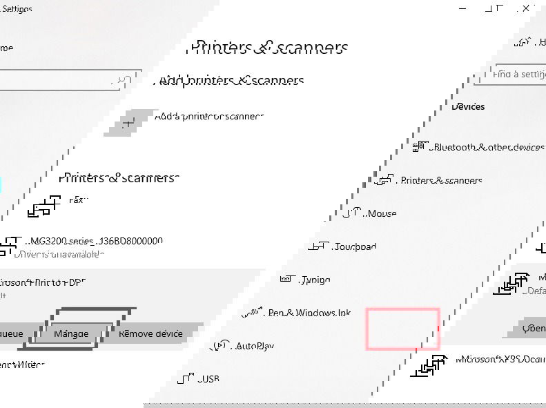 Скриншот: выбор принтера и кнопка «Управлять»