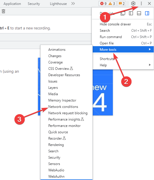 Параметры сетевых условий в инструментах разработчика