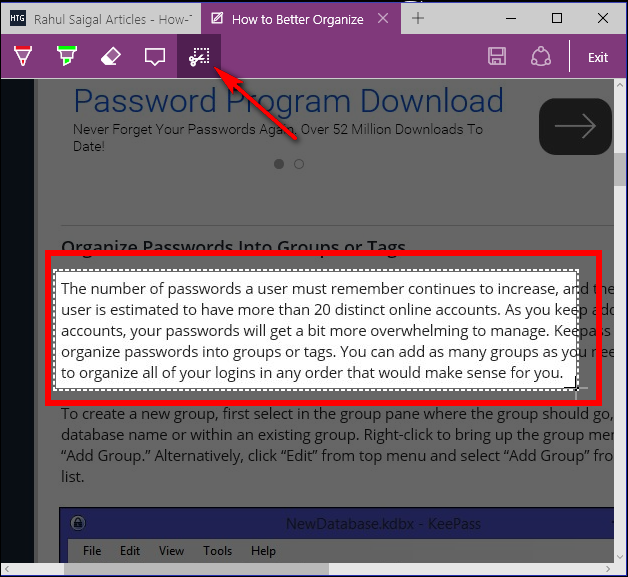 Вырезка области страницы и копирование в буфер обмена