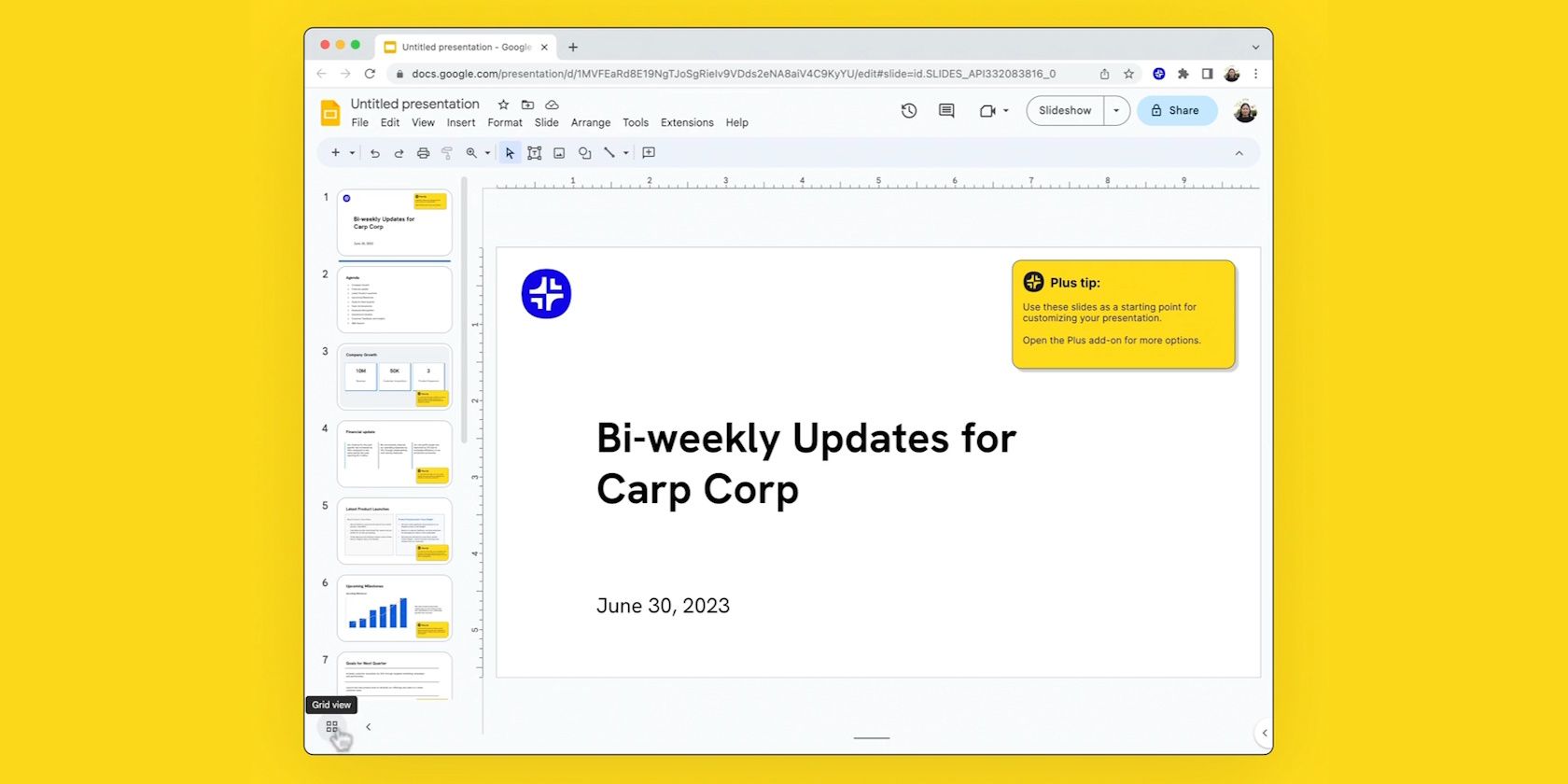 Plus AI для презентаций в Google Slides