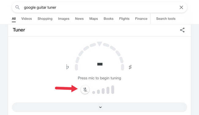 Кнопка микрофона в Google Guitar Tuner