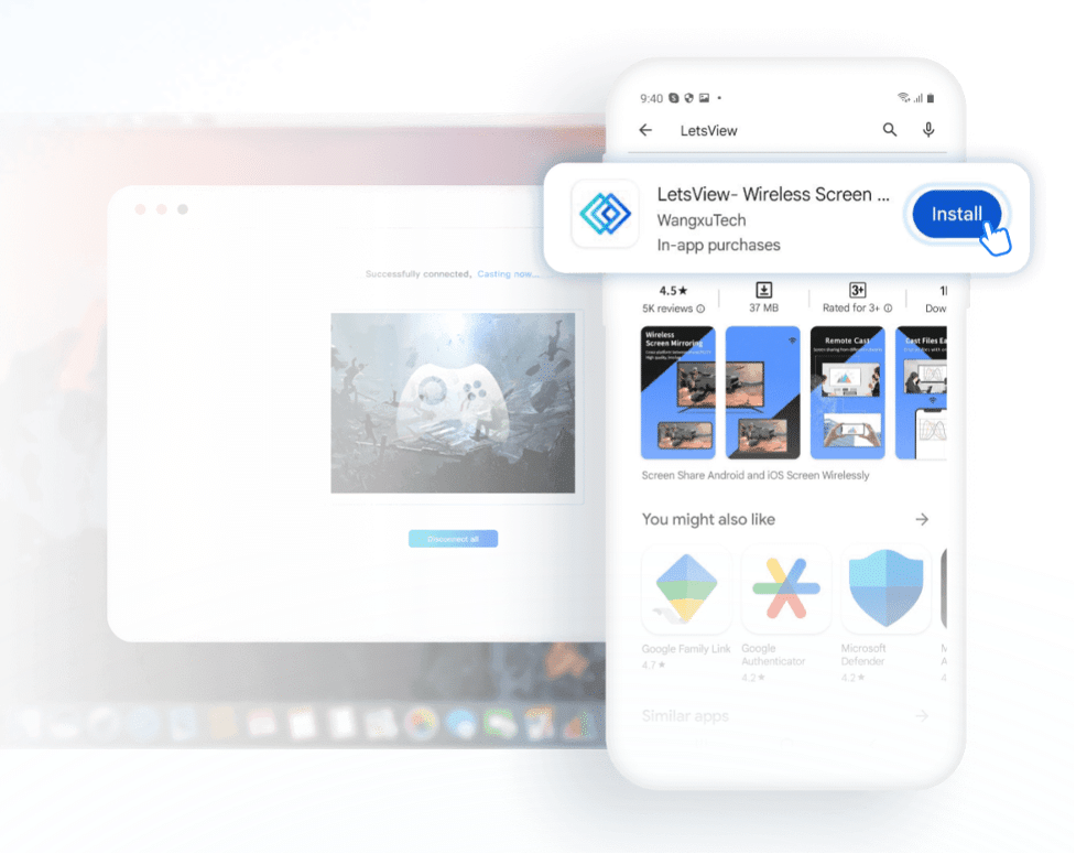 公式サイトまたはアプリストアからLetsViewをダウンロードする手順のイメージ