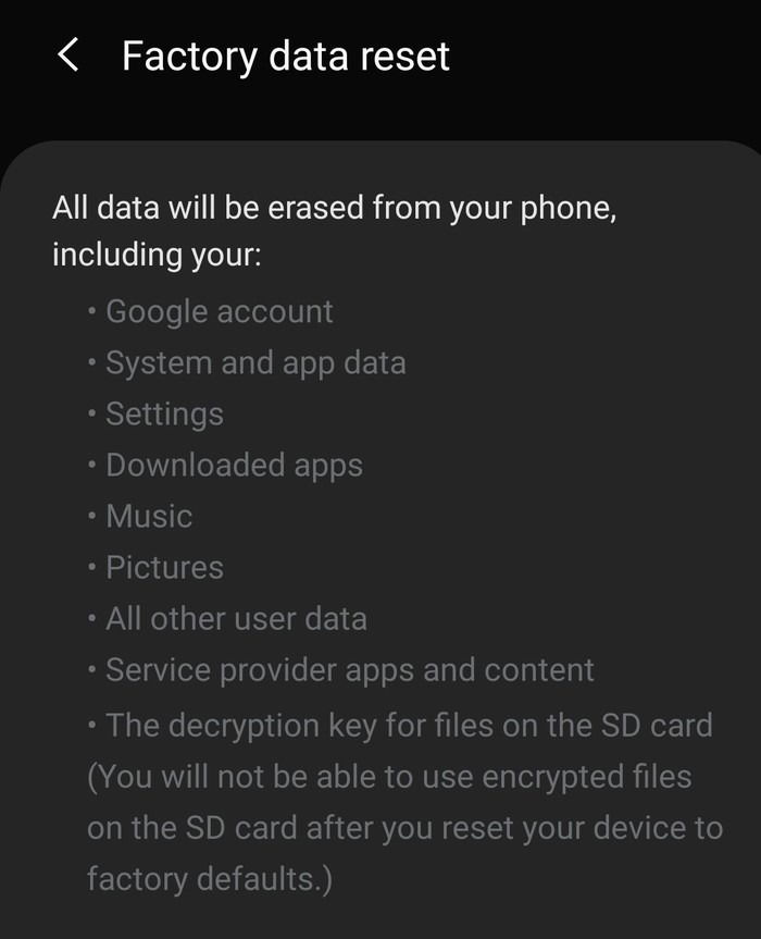 Последствия заводского сброса для устранения ошибки аутентификации