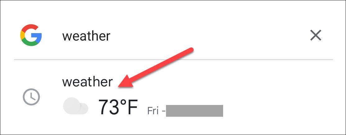Результат поиска «погода» в приложении Google.