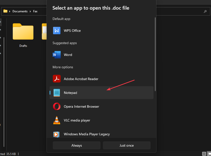 Открытие файла в Блокноте