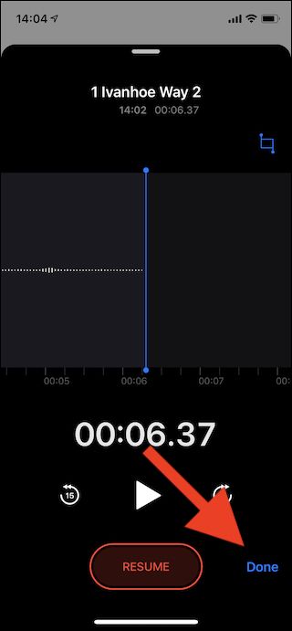 Кнопка 'Готово' после завершения записи