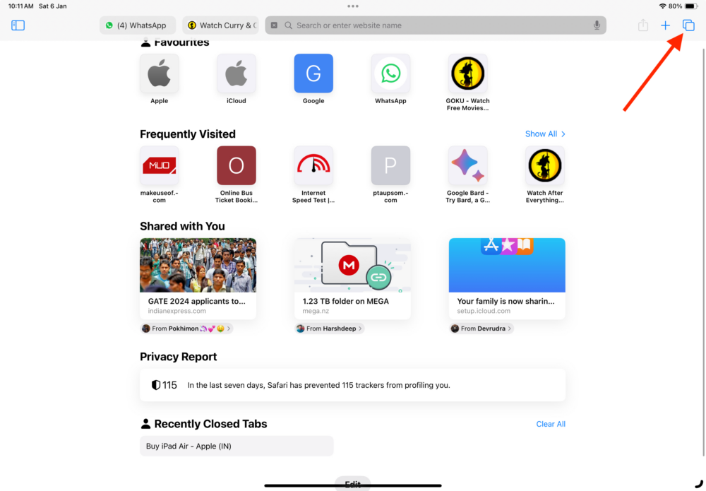 кнопка вкладок safari ipad