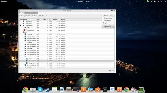 GNOME System Monitor에서 프로세스 관리 화면