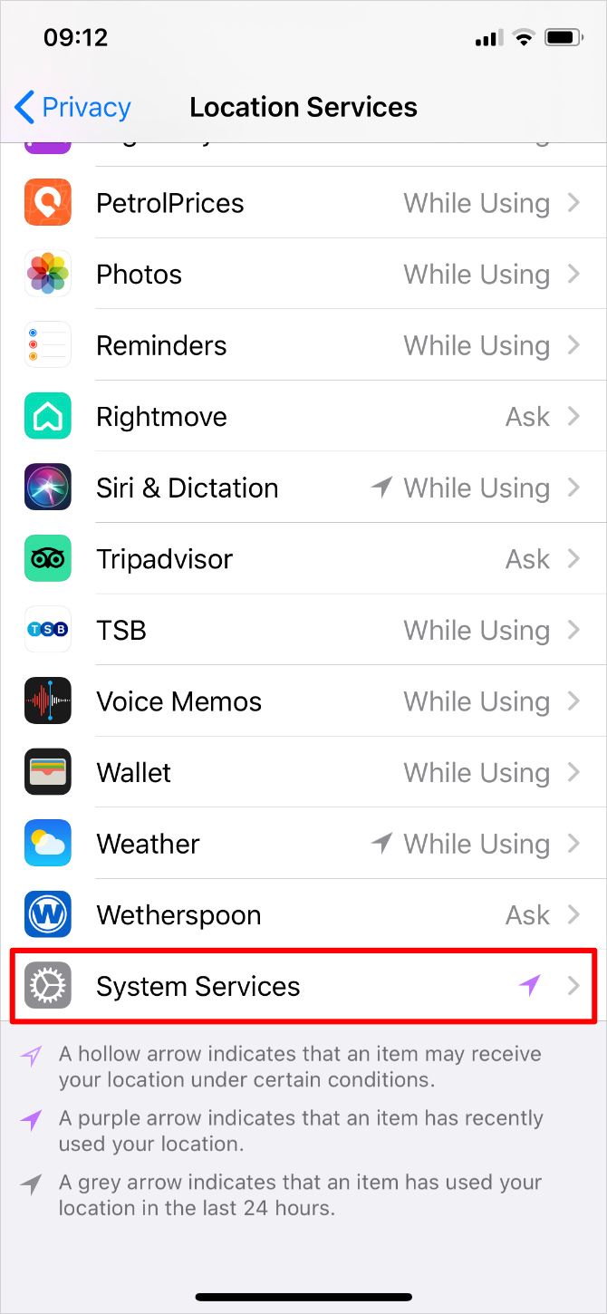 Службы геолокации с опцией Системные службы