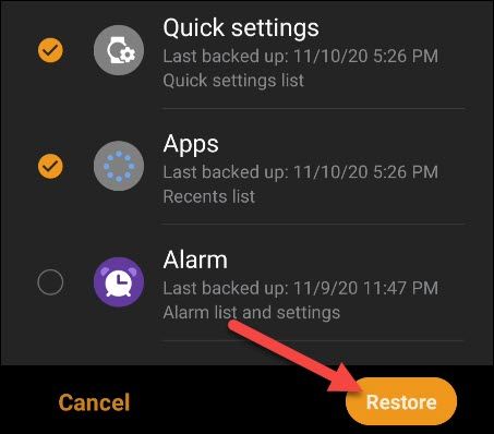 Начните восстановление данных из резервной копии