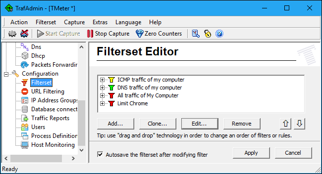 TMeter Administrative Console — выбор интерфейса сети