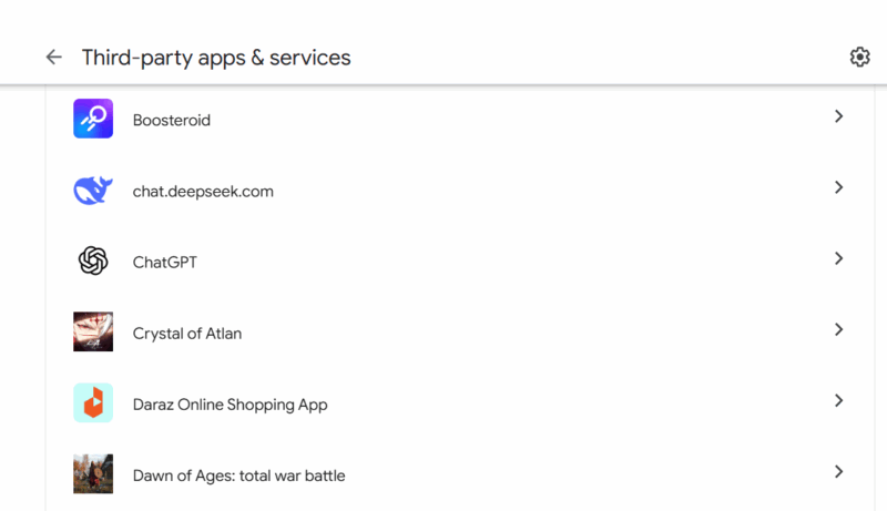 Elenco app connesse a Google Account
