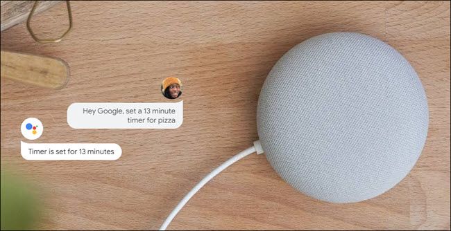 A Google Nest mini smart speaker.