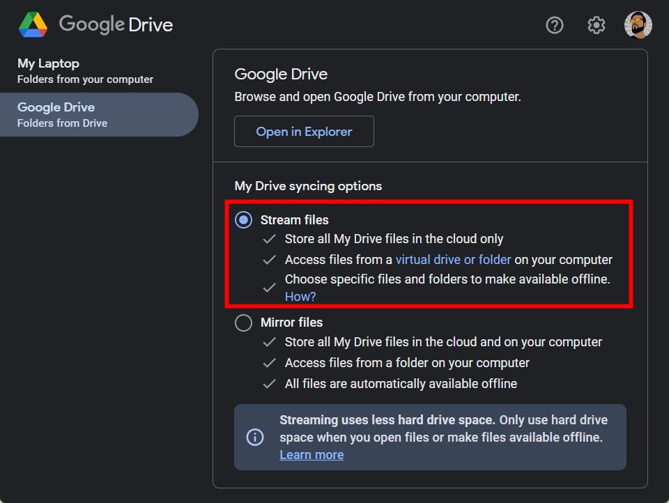 Опция трансляции файлов в Google Drive