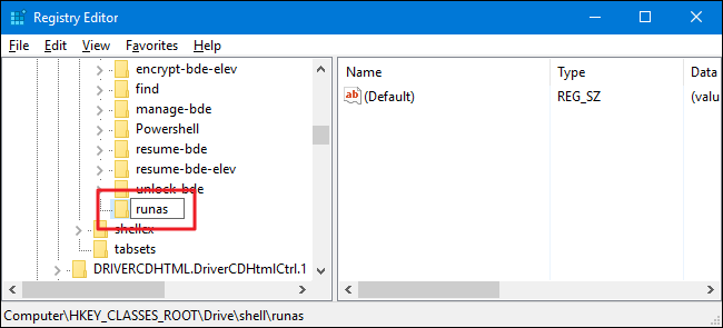 Создание нового ключа runas внутри shell