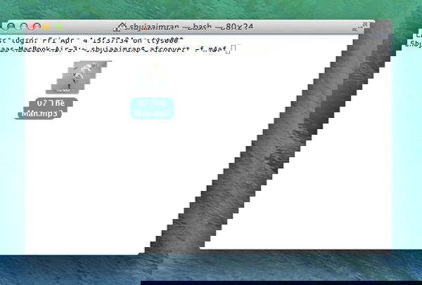 Перетащите аудиофайл в Terminal, чтобы вставить путь к файлу