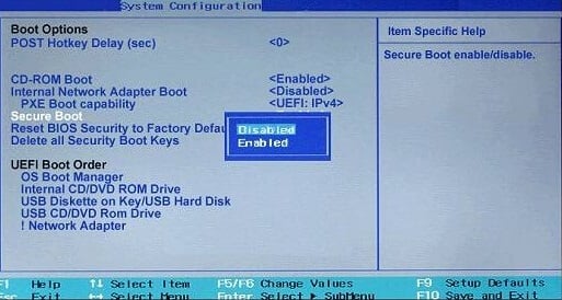 Отключение Secure Boot в BIOS